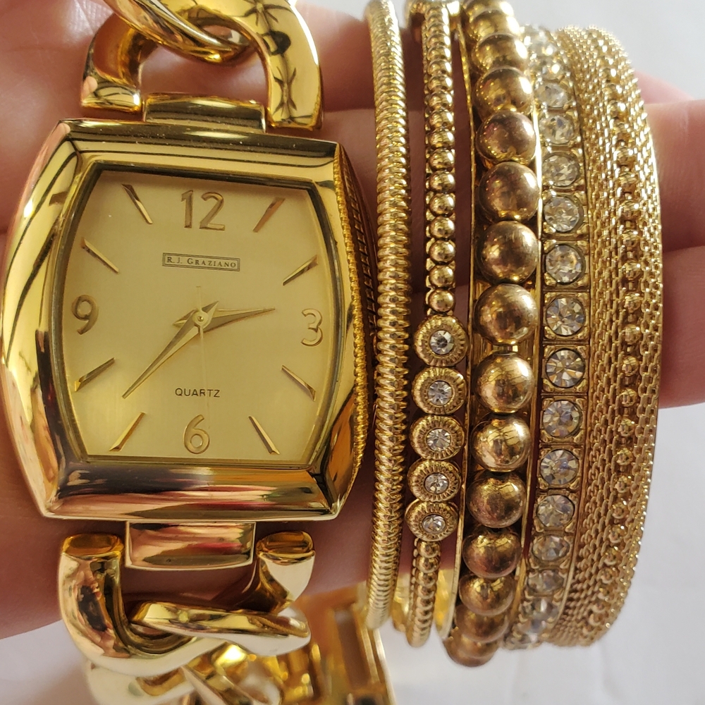RJ Graciano Gold Women's  Quartz Watch & Bangle Wardrobe